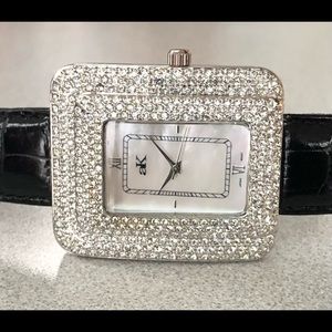Adee Kaye watch Austrian Crystal Black Leather Strap